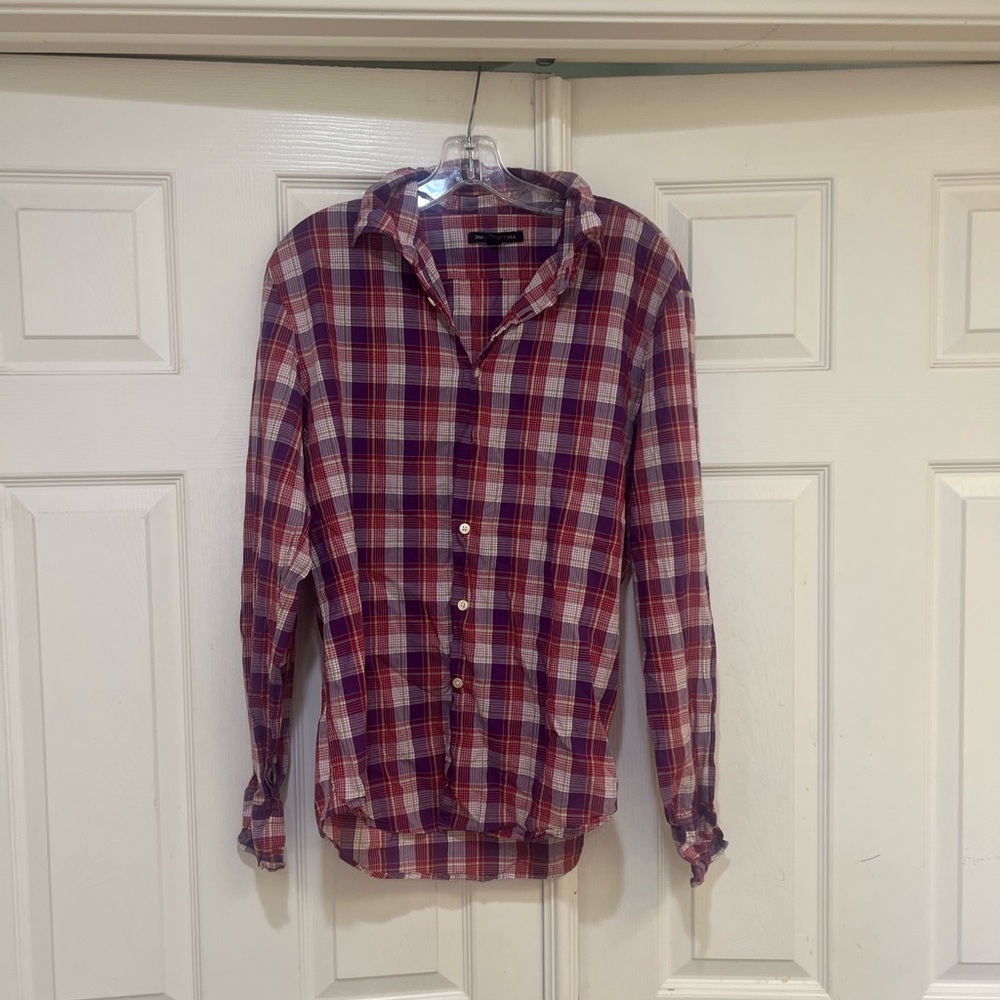 John Varvatos Purple/Red Plaid Casual Long Sleeve Shirt M‎ Button Up Camp Summer